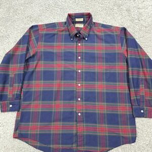 L.L. Bean Plaid Button Down Shirt Mens 17.5 Blue Red Cotton Blend Ivy‎ Preppy